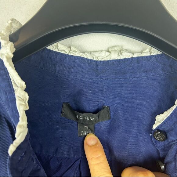 J. Crew navy ruffle collar cuff button blouse top size M - Picture 3 of 9